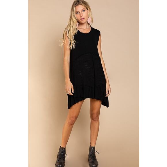 💣POL Thermal Contrast Band Ruffle Hem Sleeveless Babydoll Mini Dress | Size M - Picture 6 of 7